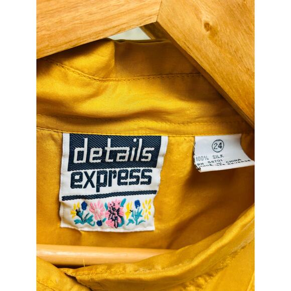 Details Express Vintage Silk Blouse Plus Size 24 Mustard Yellow Button Down - Picture 8 of 8